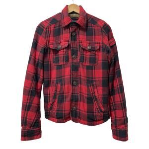 Abercrombie & Fitch Boys Plaid Flannel Fleece Lined Jacket Size XL Red Preppy